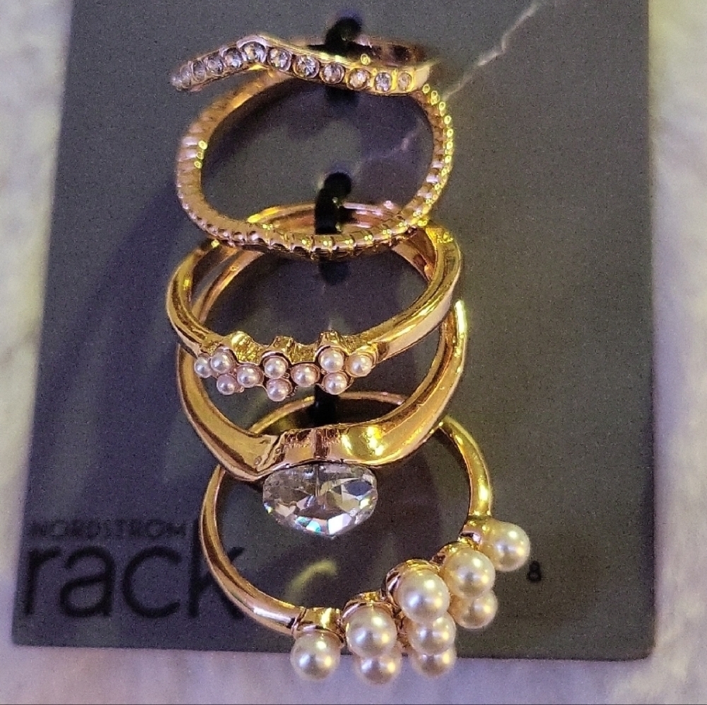 Elegant Gold and White Ring Collection - Picture 2 of 4